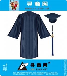 High School Graduation Gown Cap and Tassel Shiny Navy Blue
