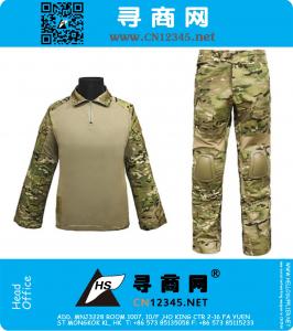 Men Combat Uniform Airsoft Paintball Hunting Tactical Shirt Pants And Elbow Knee Pad Multicam Uniform